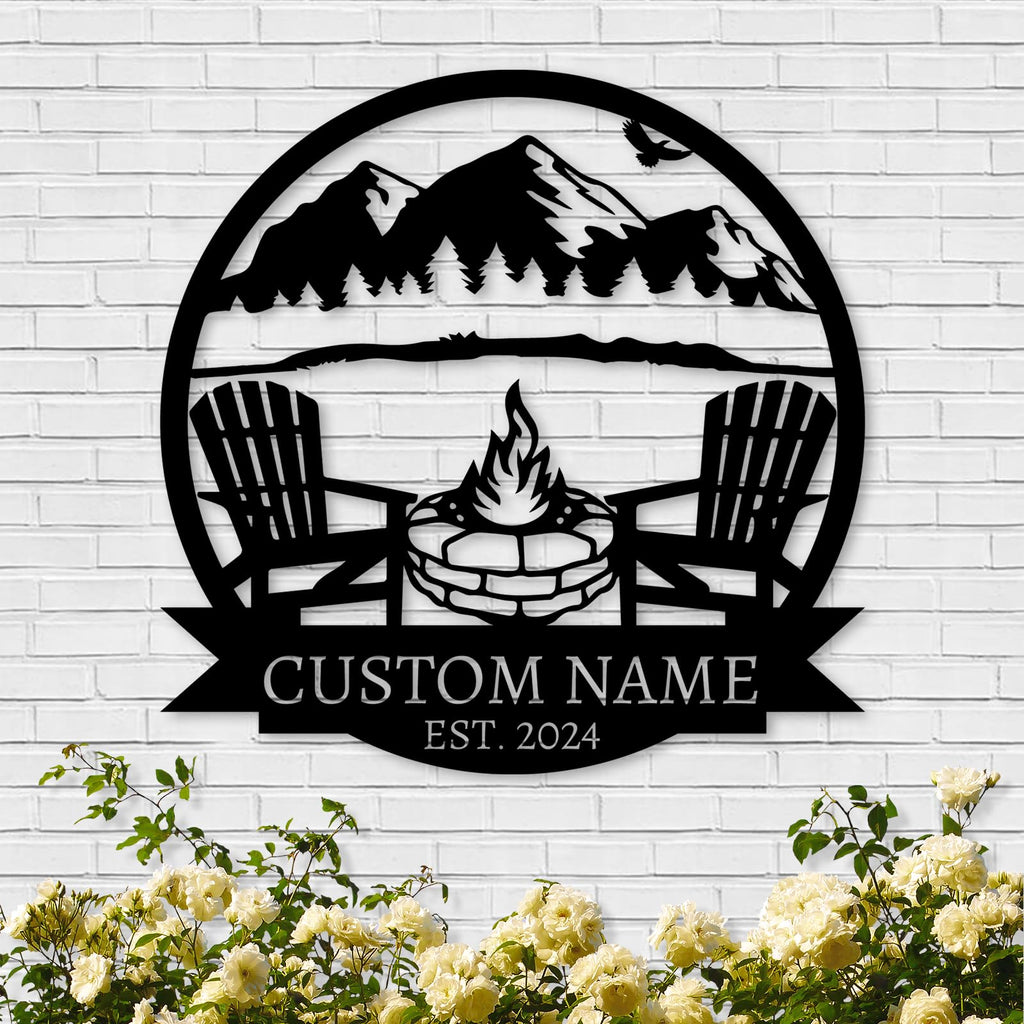Dyoart Personalized Camping Signs | Custom Metal Sign | Custom Mountain Campfire Sign | Custom Signs Outdoor Metal | Family Name Sign | Personalized Campfire Name Sign | Metal Wall Art | Camping Signs
