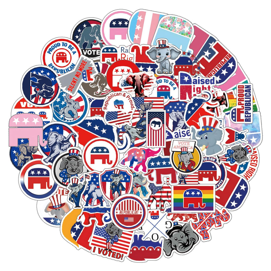 60pcs Republican Elephant Sticker Political Stickers, Waterproof Vinyl Sticker Decals, for Kids Girls Boys Teens Adults for Water Bottles Laptop Suitcase for Birthday Party Supplies Decoration Favors