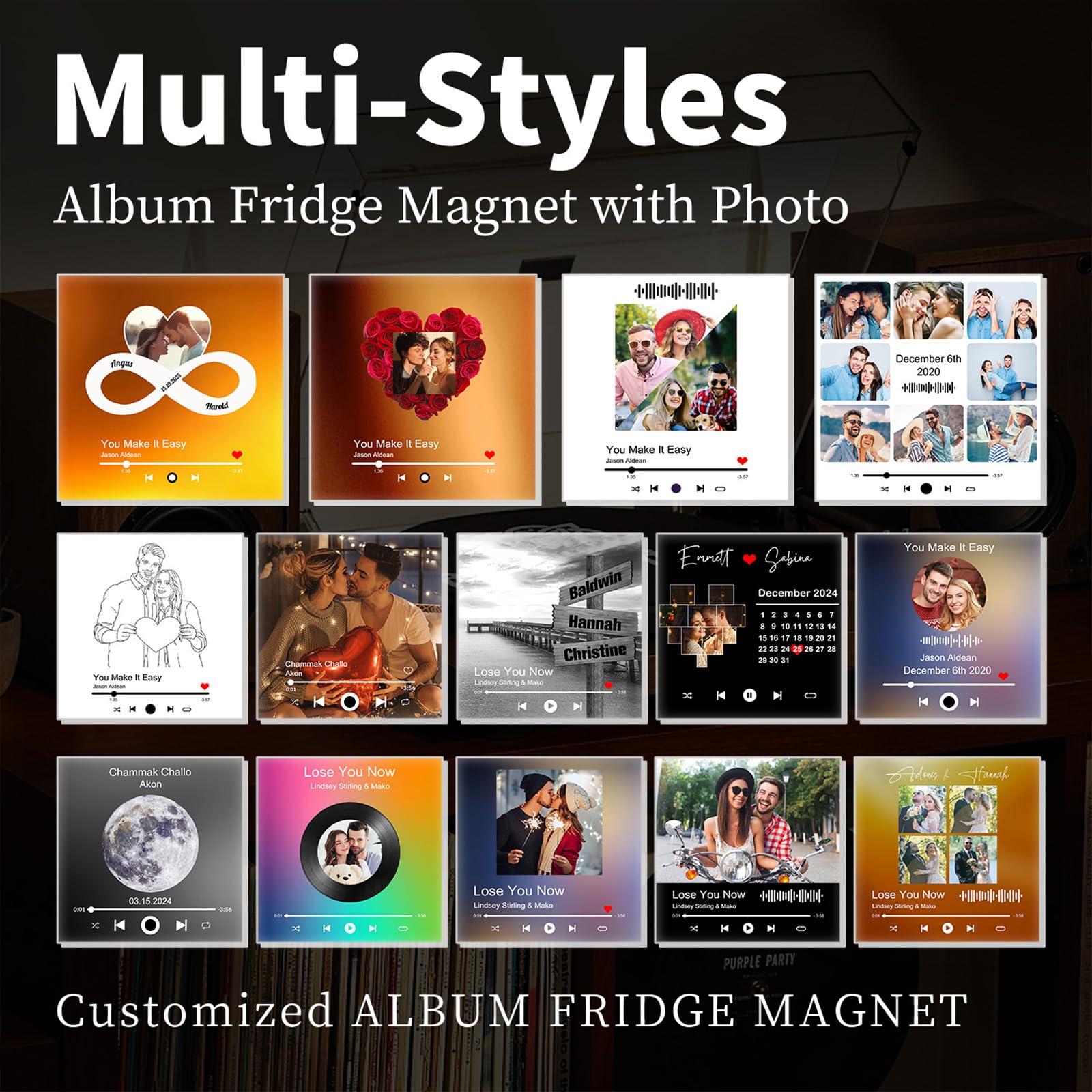 Custom Music Fridge Magnet with Photo, Song & Album Cover Personalized Music Player Refrigerator Magnet Custom Gifts for Christmas Valentine's Day for Boyfriend Couples Girlfriend Music Lovers