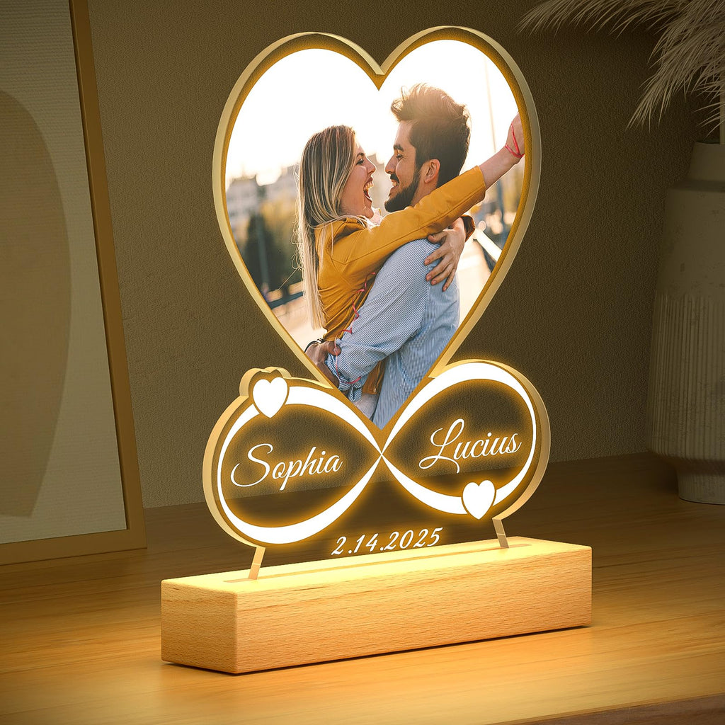 Custom Picture Frames with Photo, Personalized Photo Frame with Night Light, Customized Heart Picture Frame, Personalized Anniversary Valentines Day Gifts for Women Men Her Him Girlfriend Boyfriend