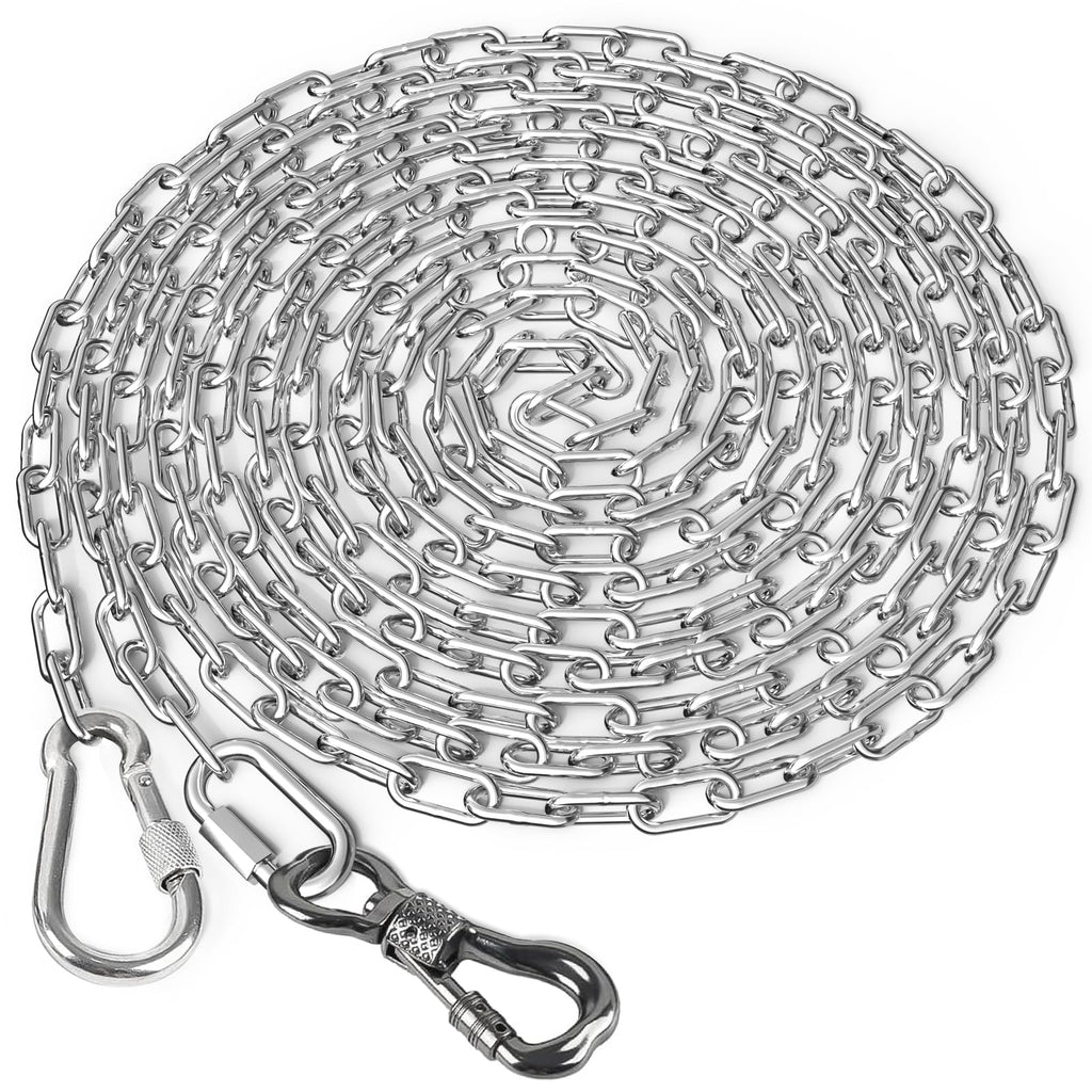 Tresbro Heavy Duty Dog Chains for Outside, 15FT Stainless Steel Tie Out Cable with Swivel Hook for Small Medium Dogs, Metal Chew Proof Pet Runner Chain Leash Lead for Outdoor Camping Hiking Yard, 3MM