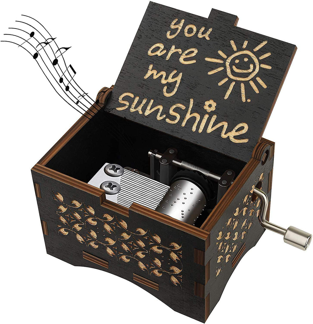 Dream Loom Wooden Music Box, Hand Cranked Laser Engraved Small Musical Boxes for Kids, Play You are My Sunshine Melody