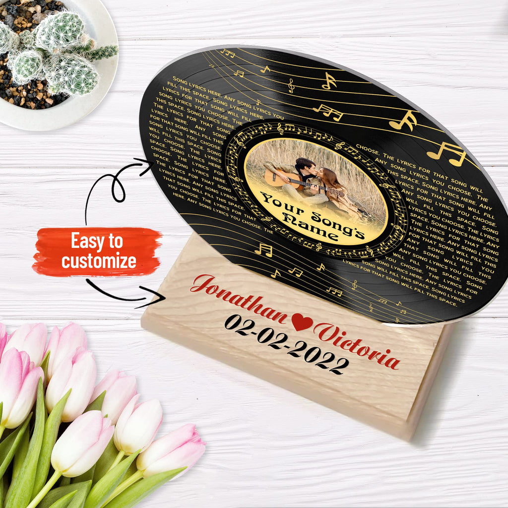 H-DEWALL Personalized Acrylic Song Lyrics With Photo Gifts For Him Name Date Picture Customized Vynil Record Photo Music Gifts For Men Decor Portrait Art Inspirational (Custom Gifts For Men)