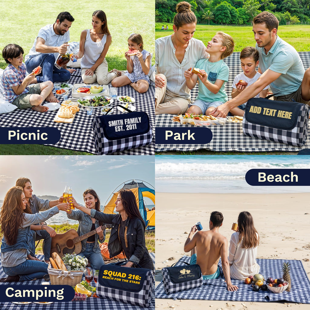 Personalized Extra Large Picnic Blanket - Customized Outdoor Beach Blanket Waterproof Sandproof Portable Blankets - Foldable and Lightweight Mat for Camping, Park, Hiking, Patio