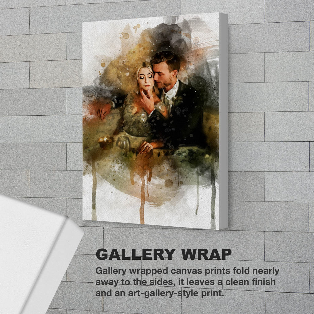 Awesometik Watercolor Portrait Canvas from Photo, Wedding Illustration Print Personalized Artwork Watercolor Art Canvas Art Wall Art