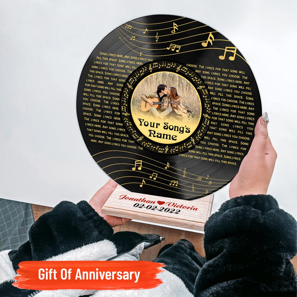 H-DEWALL Personalized Acrylic Song Lyrics With Photo Gifts For Him Name Date Picture Customized Vynil Record Photo Music Gifts For Men Decor Portrait Art Inspirational (Custom Gifts For Men)