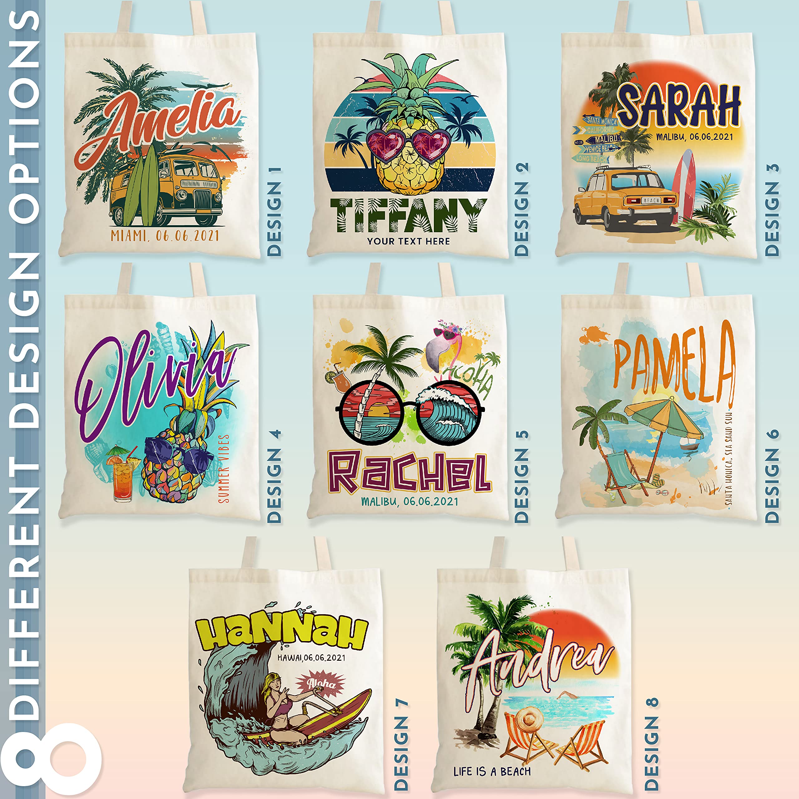 Personalized Canvas Tote Bags for Women w/Name & Text 9 Design - Customized Beach Totes Bag Girl Gift - Custom Summer Accessories Vacation Travel Grocery Shoulder Bag Cute Christmas Birthday Gifts C1