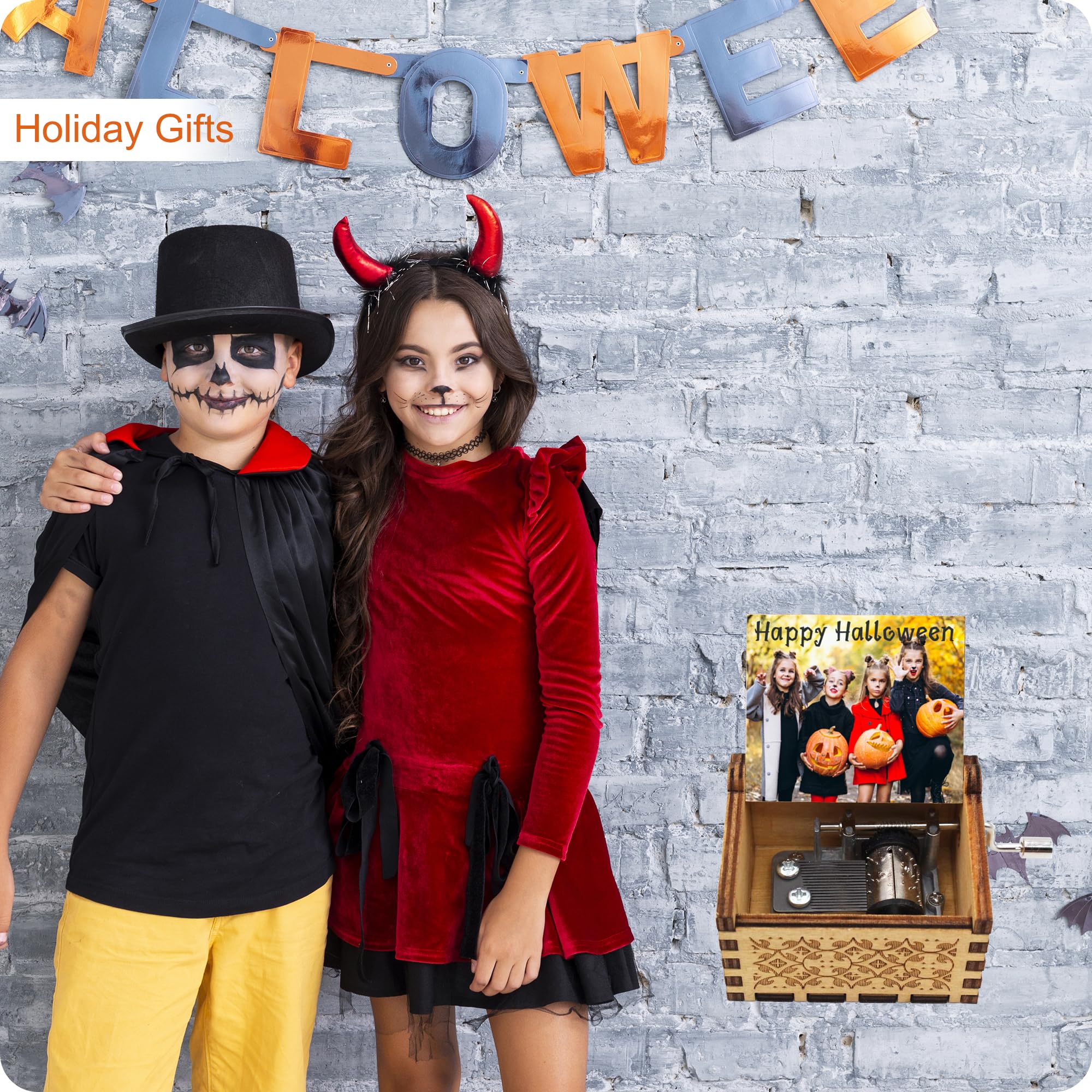 Custom Music Box Gifts for Woman Men Personalize Hand Crank Wooden Musical Boxes, Add Your Photo Name LOGO Image Suitable for Birthday Christmas Thanksgiving Mother's Day Keepsake