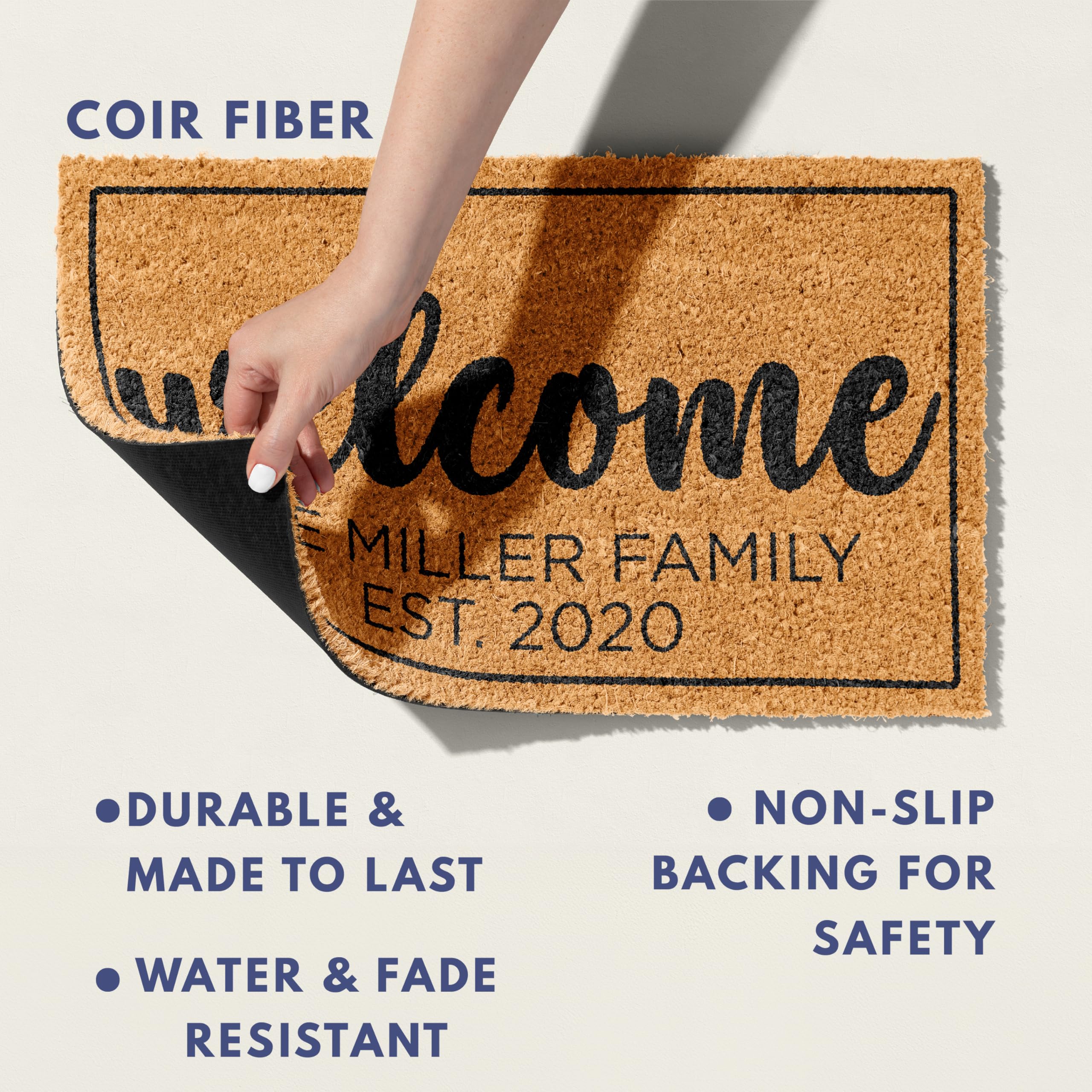 Custom Welcome Doormat with Family Name & 6 Designs, Personalized DoorMat, Housewarming Gift - Door Mat with Anti-Slip Backing, Customize Doormat Outdoor Indoor Entrance