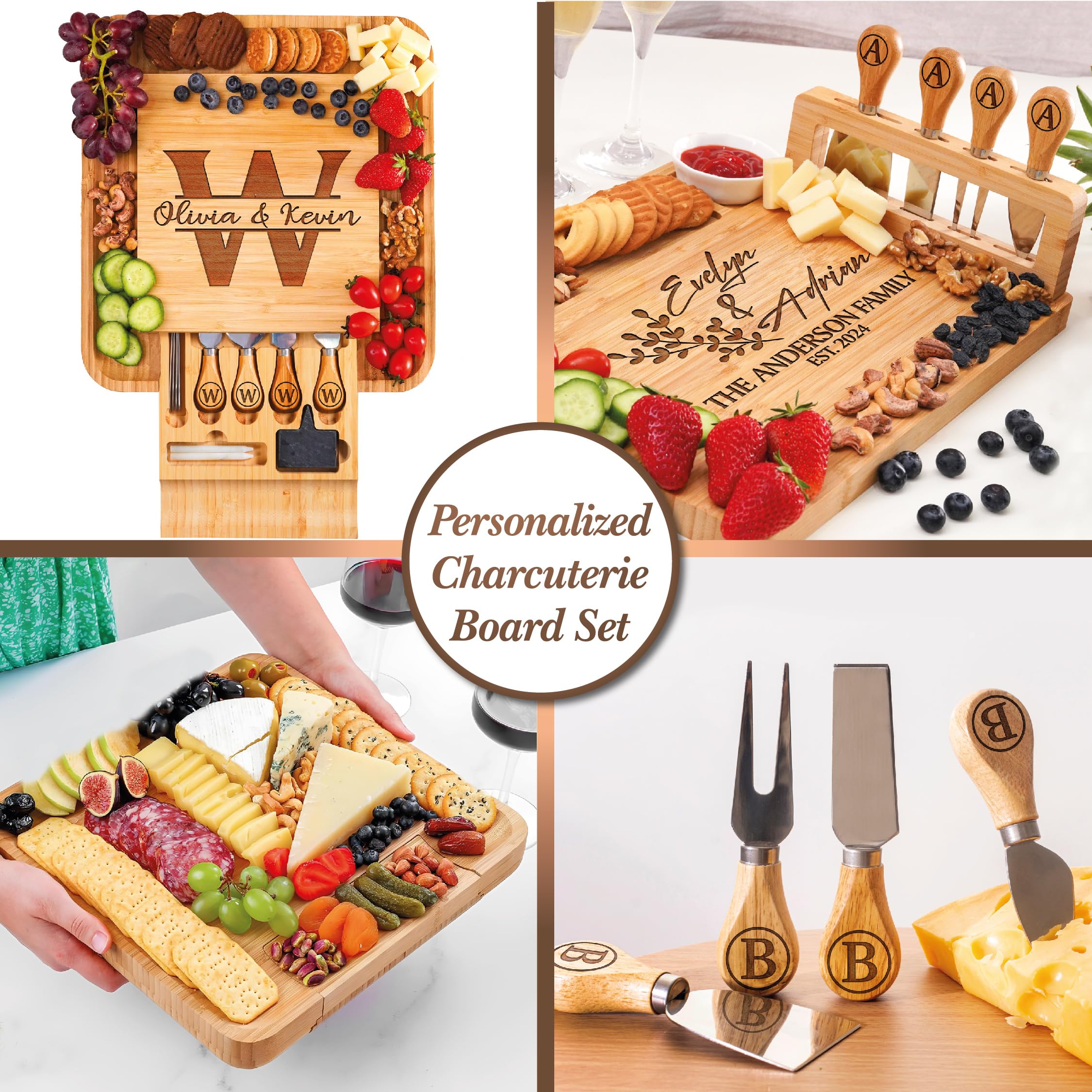Personalized Charcuterie Board Gifts Set, Custom Large Cheese Board, Charcuterie Board for Wedding, Anniversary, Birthday, Housewarming, Engagement, Party, New Home Gift Couple, Fathers Day, Christmas