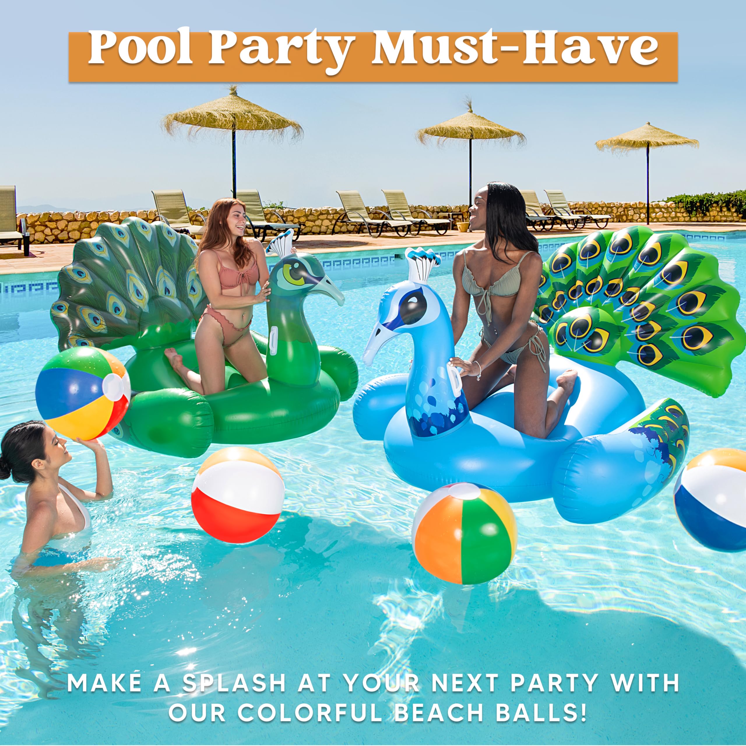 JOYIN 4-Pack 20" Beach Balls - Large Rainbow Beach Ball Inflatable Pool Toys for Party Supplies Decorations, Adults Kids Birthday Luau Summer Beach Water Games Beachball Party Favors