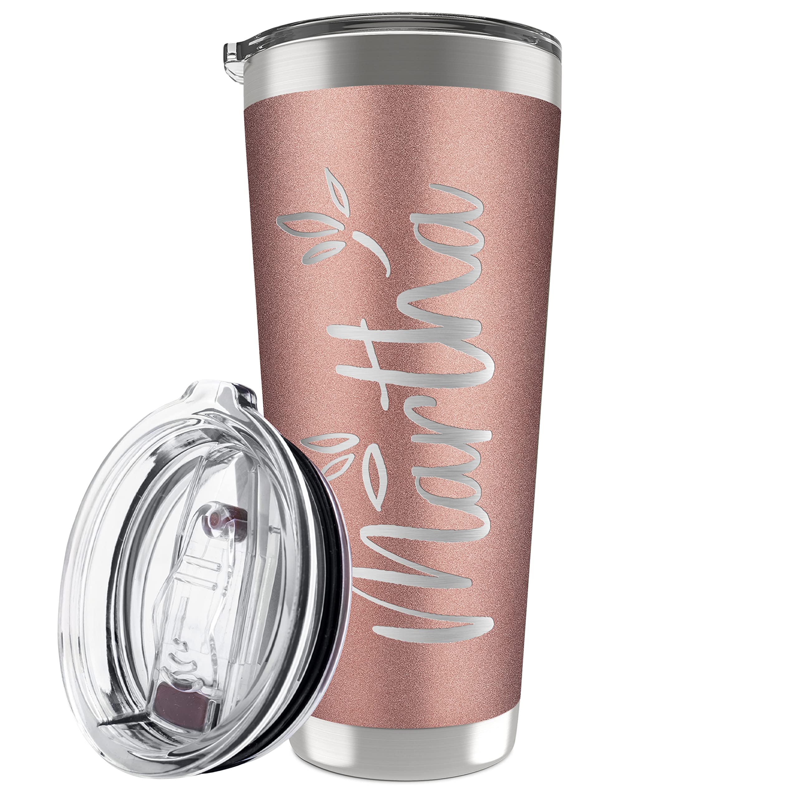 Personalized Tumblers w/Lid - 20 or 30 Oz Rose Gold - Vacuum Insulated Travel Coffee Mugs - Stainless Steel Double Wall Tumbler - Personalized Cups with Name, Text