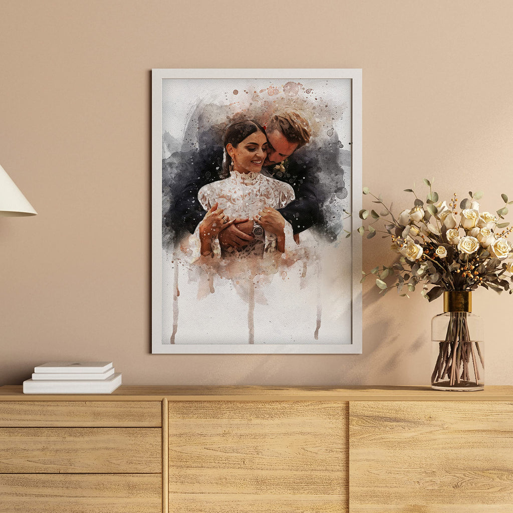 Awesometik Watercolor Portrait Canvas from Photo, Wedding Illustration Print Personalized Artwork Watercolor Art Canvas Art Wall Art