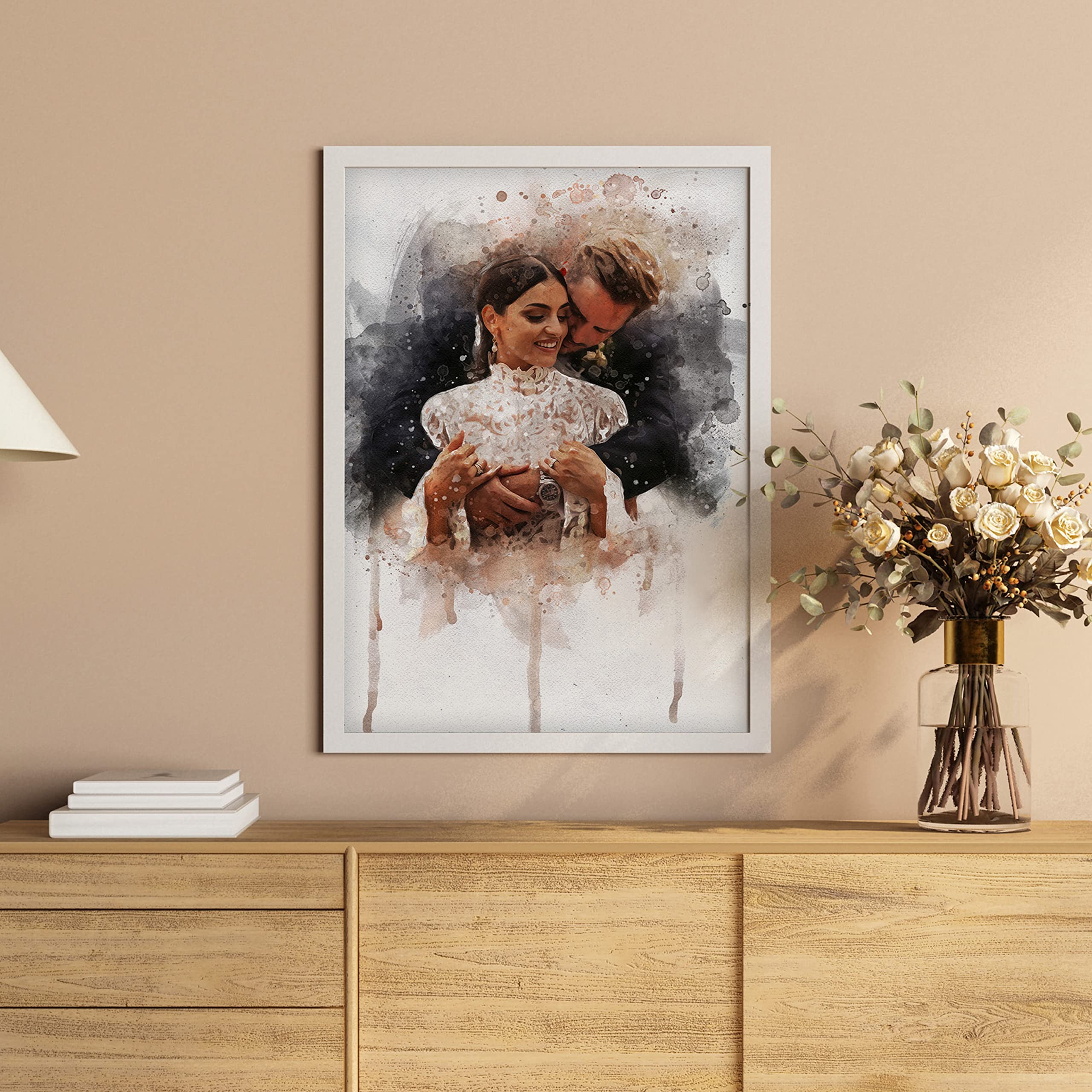Awesometik Watercolor Portrait Canvas from Photo, Wedding Illustration Print Personalized Artwork Watercolor Art Canvas Art Wall Art