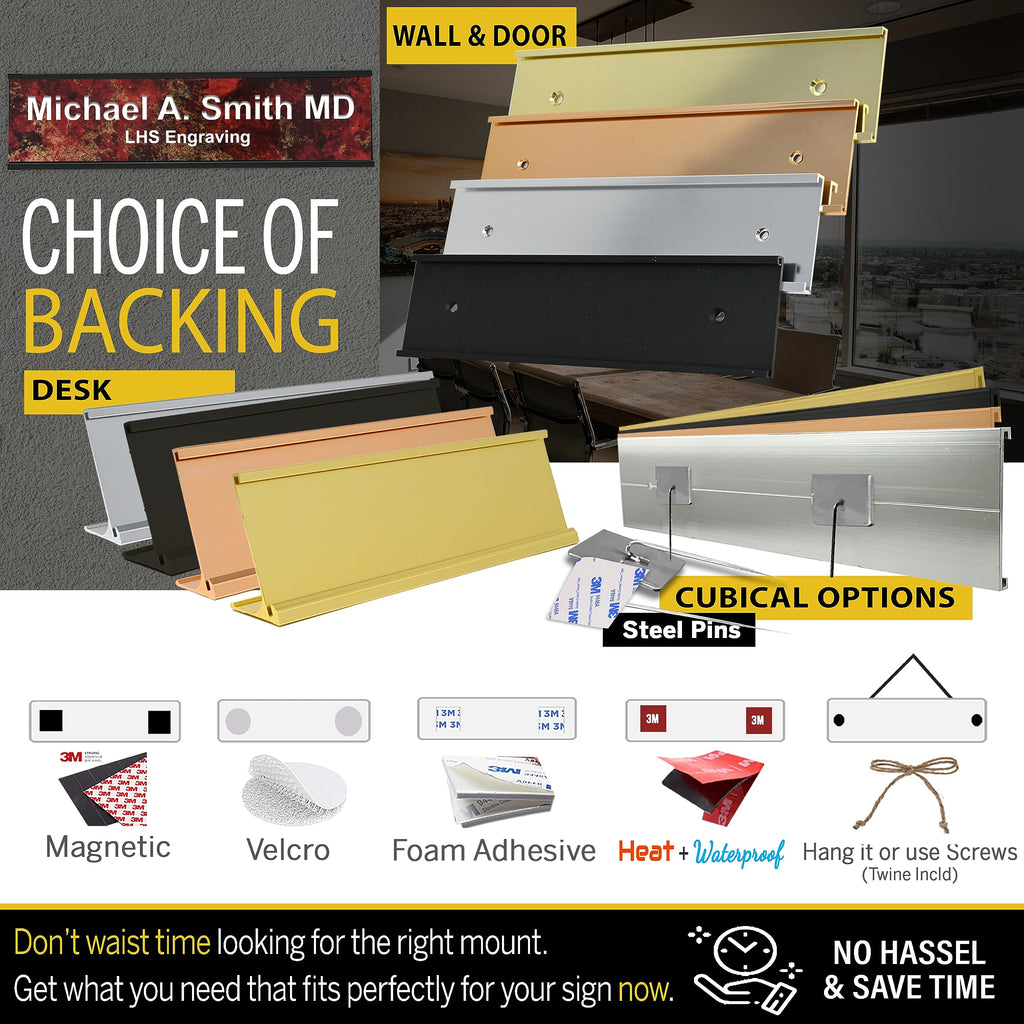 LHS - Door Name Plate Personalized for Office White Plastic Name Plate Black Letters | 2x8 - B16