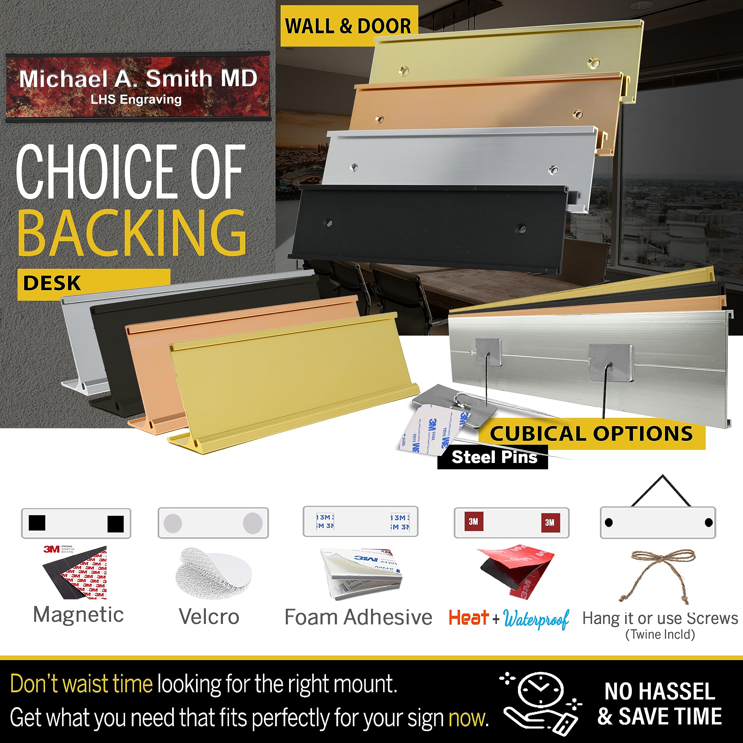 LHS - Door Name Plate Personalized for Office White Plastic Name Plate Black Letters | 2x8 - B16