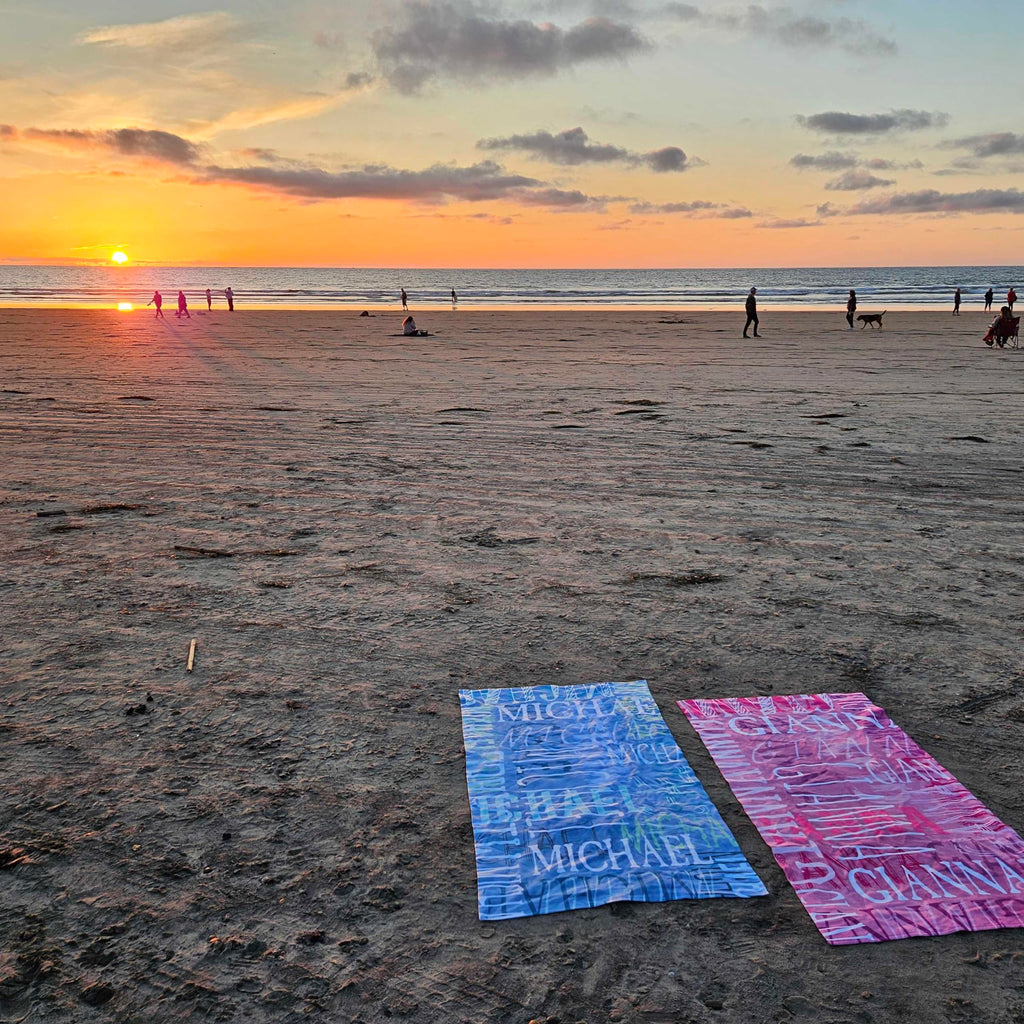 Let's Make Memories Personalized Beach Towel - Custom Cotton/Poly Blend Pool Towel - Hot Pink - Personalize with Your Name - Standard Size