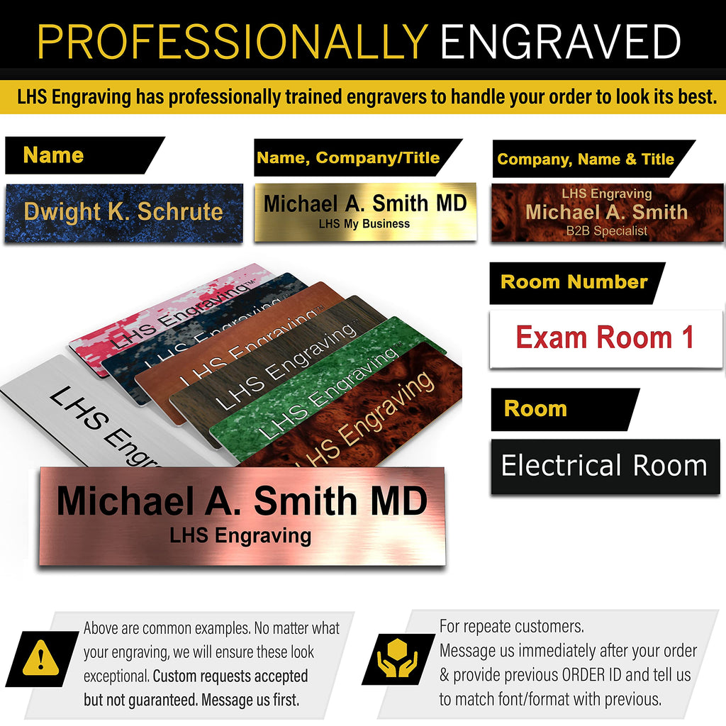 LHS - Door Name Plate Personalized for Office White Plastic Name Plate Black Letters | 2x8 - B16