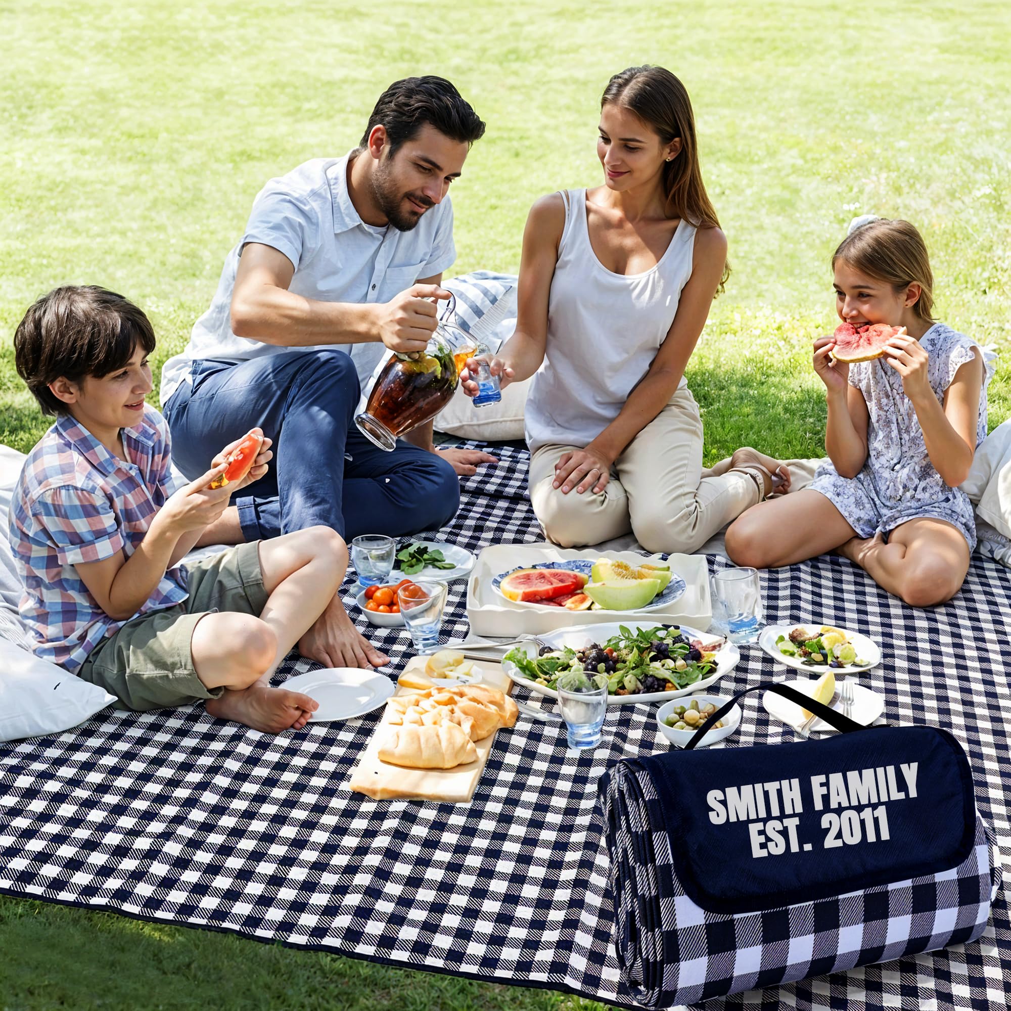 Personalized Extra Large Picnic Blanket - Customized Outdoor Beach Blanket Waterproof Sandproof Portable Blankets - Foldable and Lightweight Mat for Camping, Park, Hiking, Patio