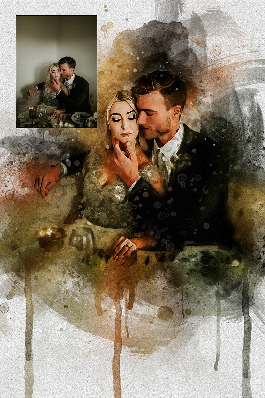 Awesometik Watercolor Portrait Canvas from Photo, Wedding Illustration Print Personalized Artwork Watercolor Art Canvas Art Wall Art