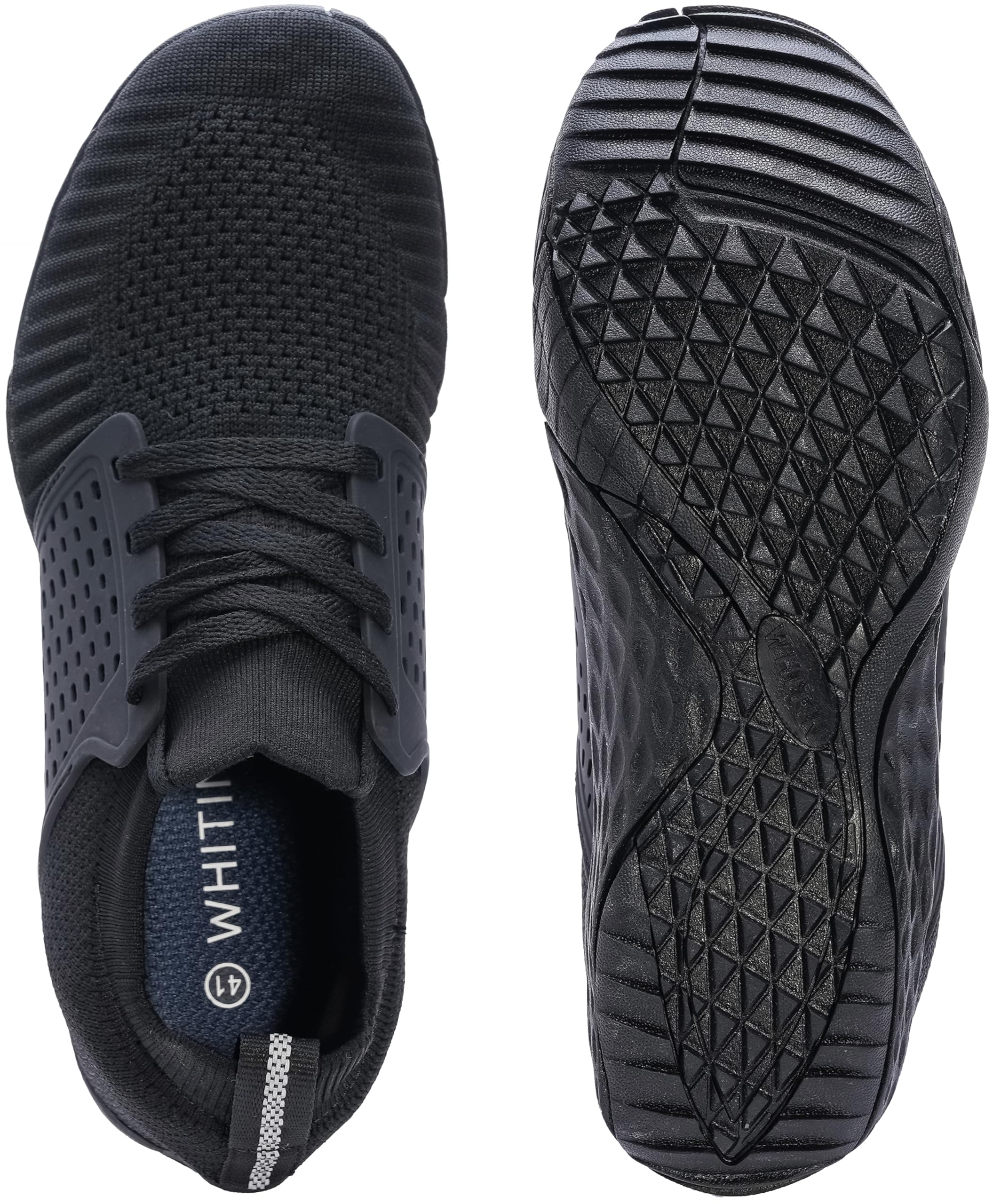 WHITIN Men's Trail Running Shoes Minimalist Barefoot 5 Five Fingers Wide Width Size 11 Toe Box Gym Workout Fitness Zero Drop Male Sneakers Athletic Black 44