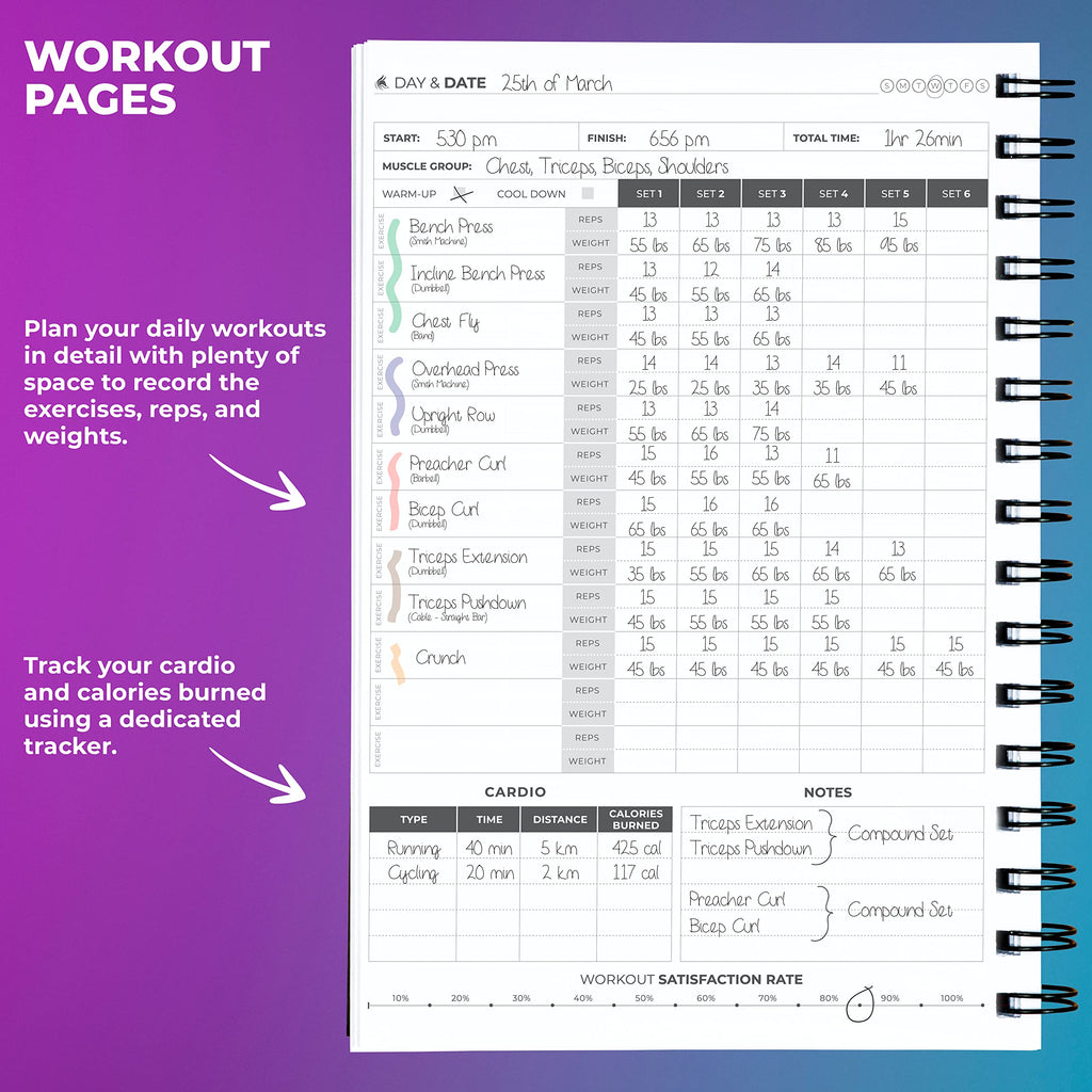 Clever Fox Fitness Journal Workout Log Book - Daily Fitness Planner Workout Journal for Women and Men. Spiral-Bound, Laminated Cover, Thick Pages, A5 (Pink)