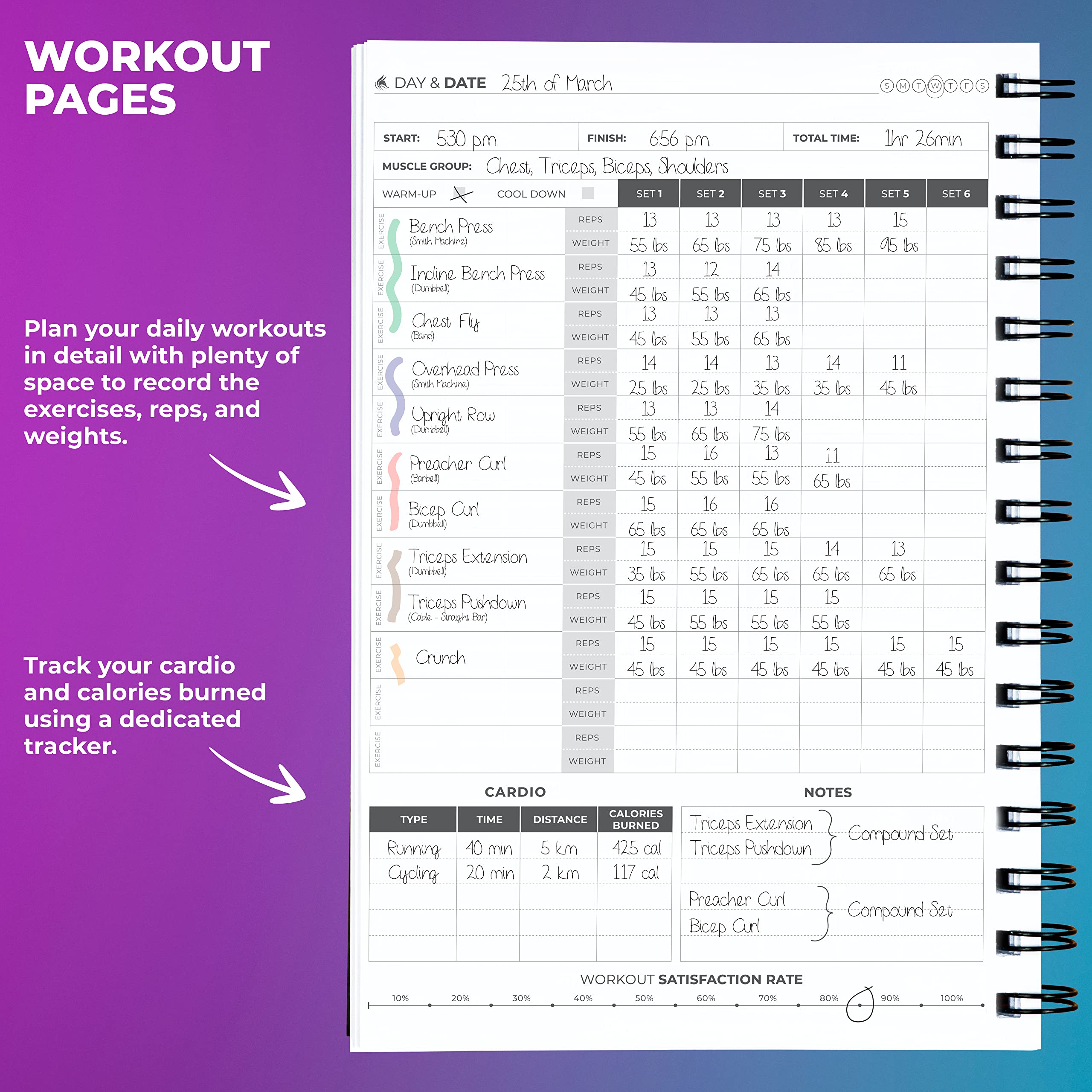 Clever Fox Fitness Journal Workout Log Book - Daily Fitness Planner Workout Journal for Women and Men. Spiral-Bound, Laminated Cover, Thick Pages, A5 (Pink)