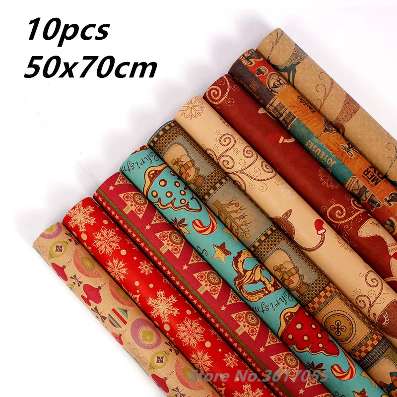 10Pcs 50X70Cm Christmas Gift Packing Paper Retro Style Kraft Paper Christmas Home Decoration New Year Party Supply