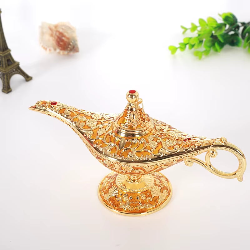 Large Size Colorful Metal Genie Magic Lamp Retro Wishing Oil Lamp Pot Incense Burner Home Decor Collection Souvenir Home Decore