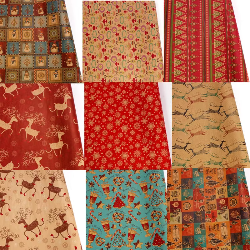 10Pcs 50X70Cm Christmas Gift Packing Paper Retro Style Kraft Paper Christmas Home Decoration New Year Party Supply