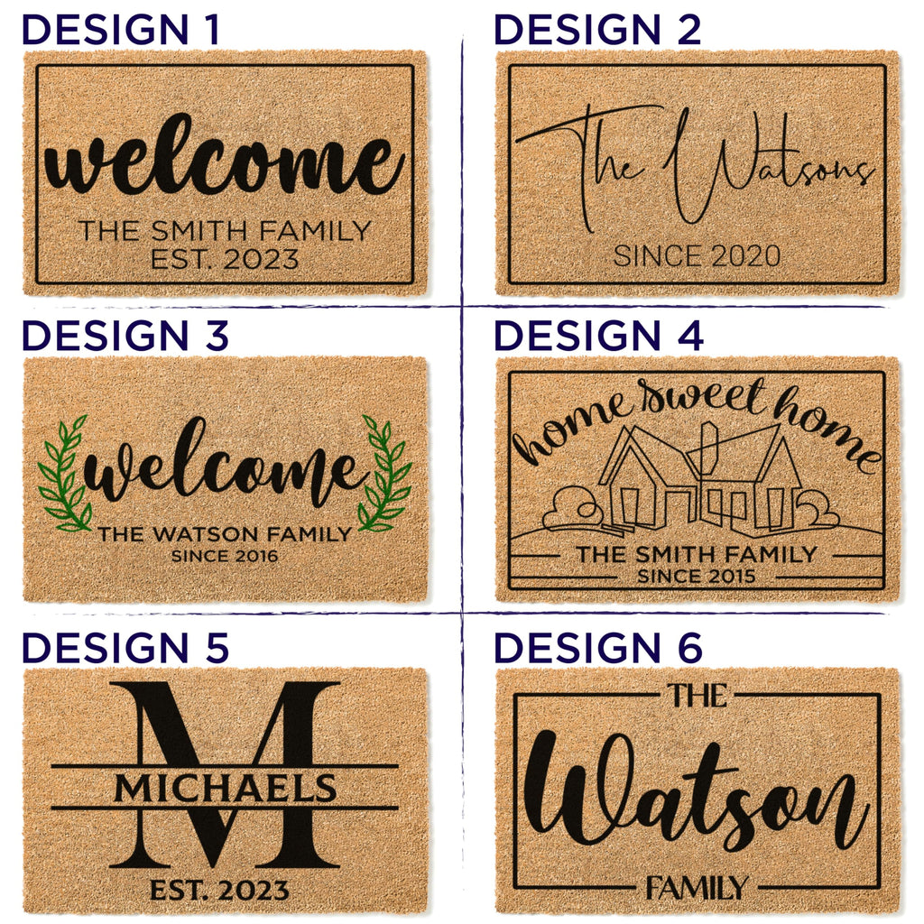 Custom Welcome Doormat with Family Name & 6 Designs, Personalized DoorMat, Housewarming Gift - Door Mat with Anti-Slip Backing, Customize Doormat Outdoor Indoor Entrance