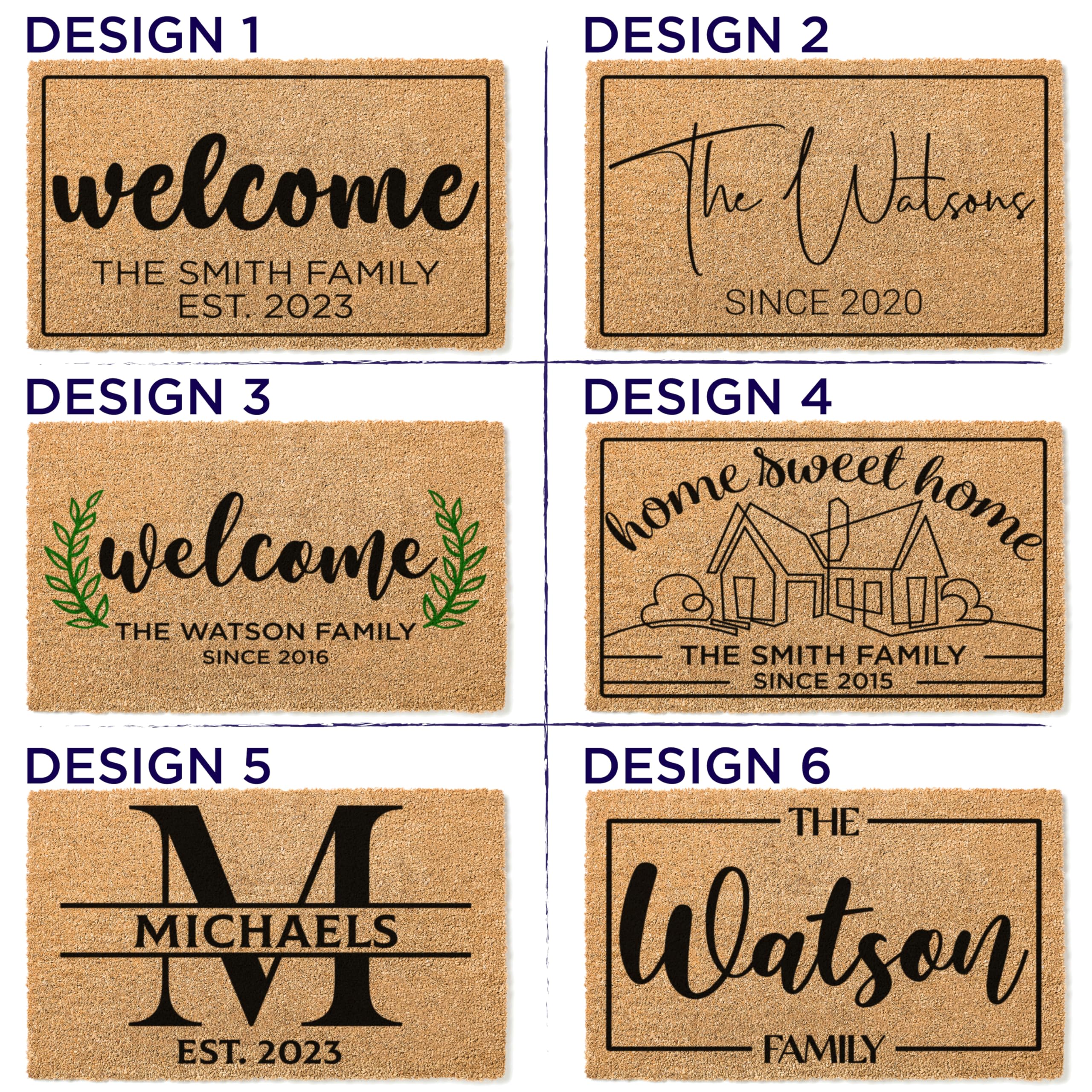 Custom Welcome Doormat with Family Name & 6 Designs, Personalized DoorMat, Housewarming Gift - Door Mat with Anti-Slip Backing, Customize Doormat Outdoor Indoor Entrance