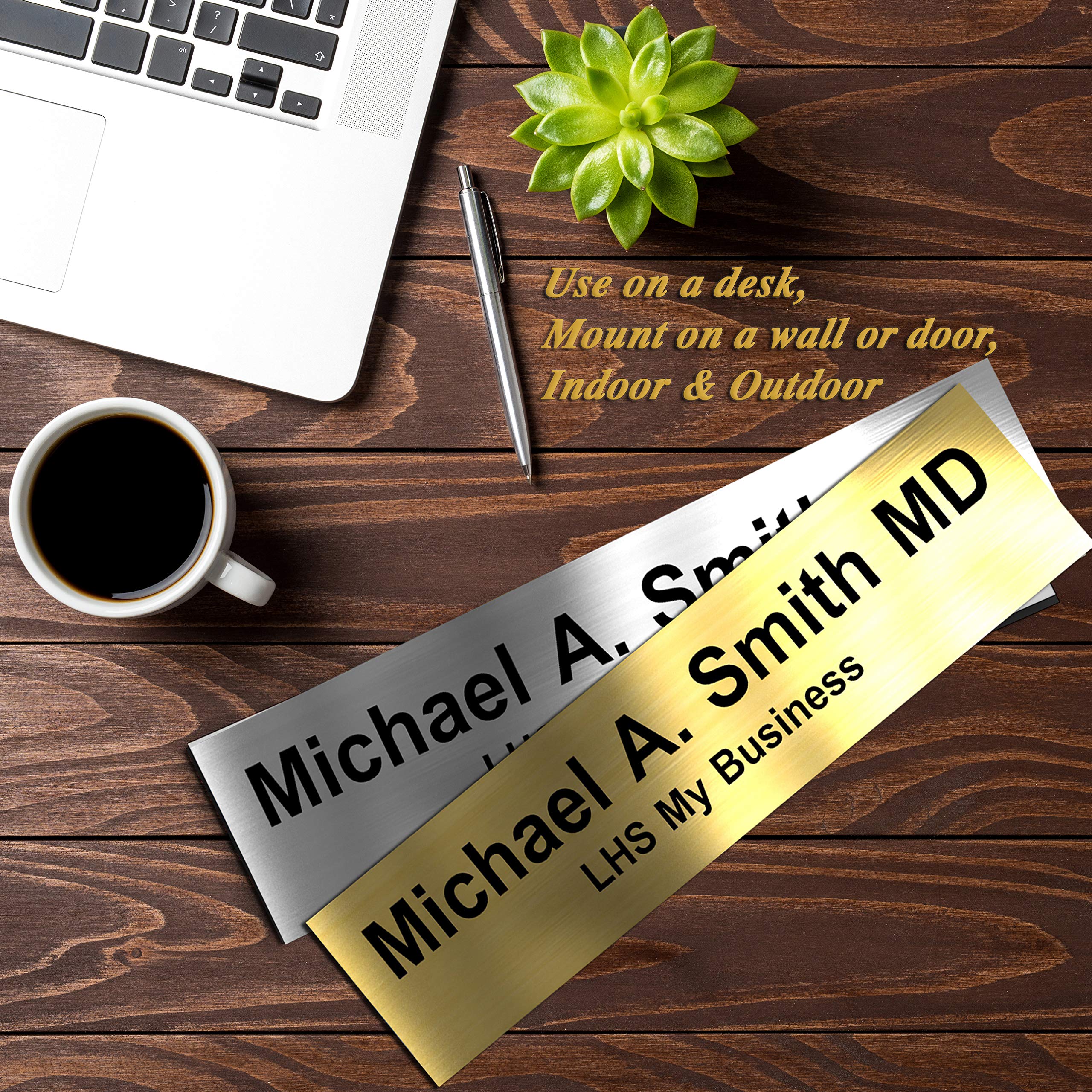 LHS - Door Name Plate Personalized for Office White Plastic Name Plate Black Letters | 2x8 - B16