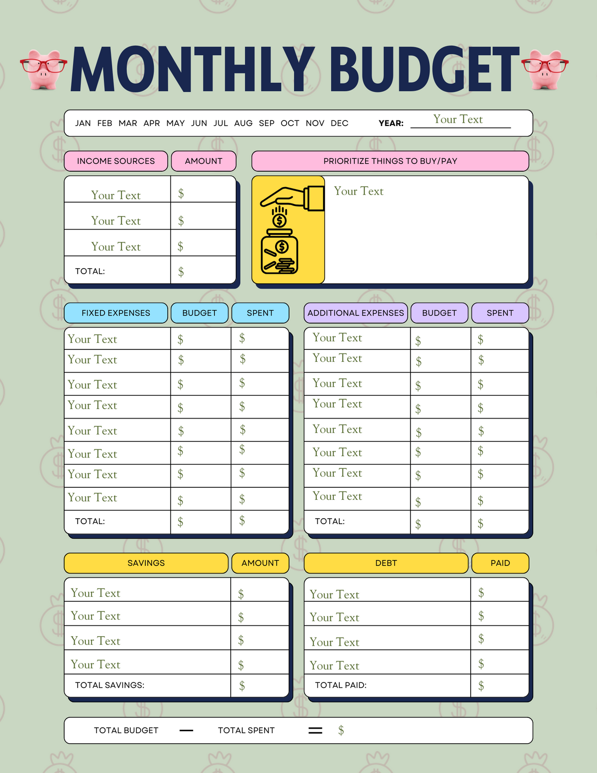Monthly Budget Planner | Digital Download | Finance & Expense Tracker ...