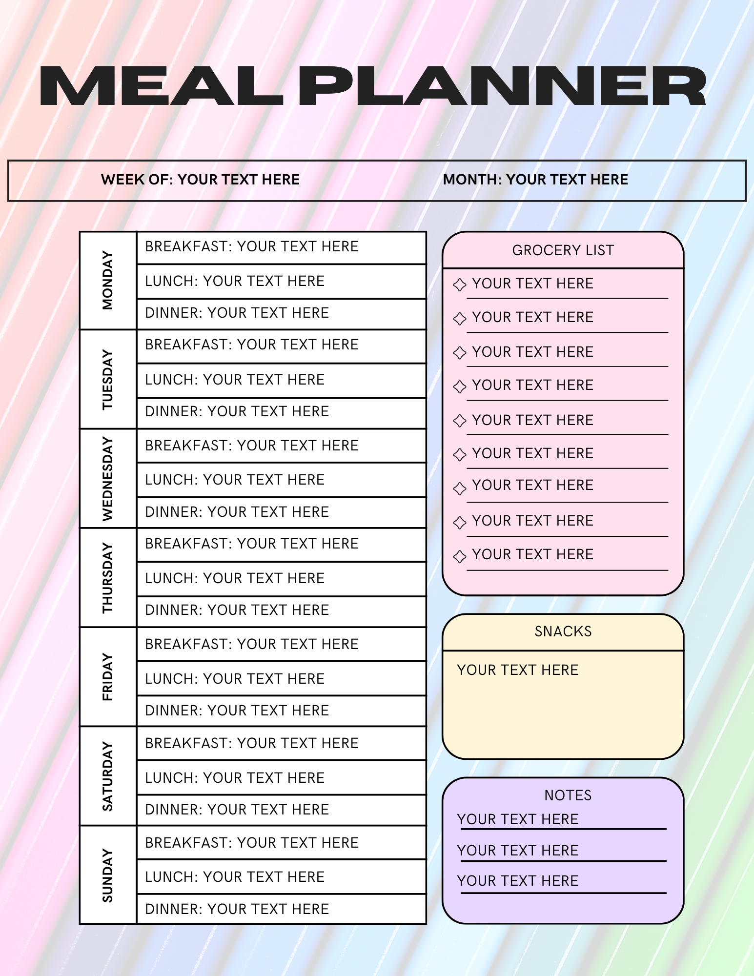 Weekly Meal Planner – Digital Download