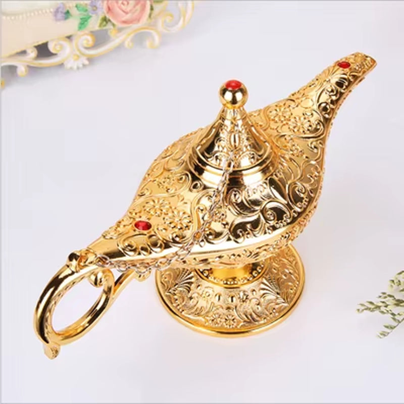 Large Size Colorful Metal Genie Magic Lamp Retro Wishing Oil Lamp Pot Incense Burner Home Decor Collection Souvenir Home Decore