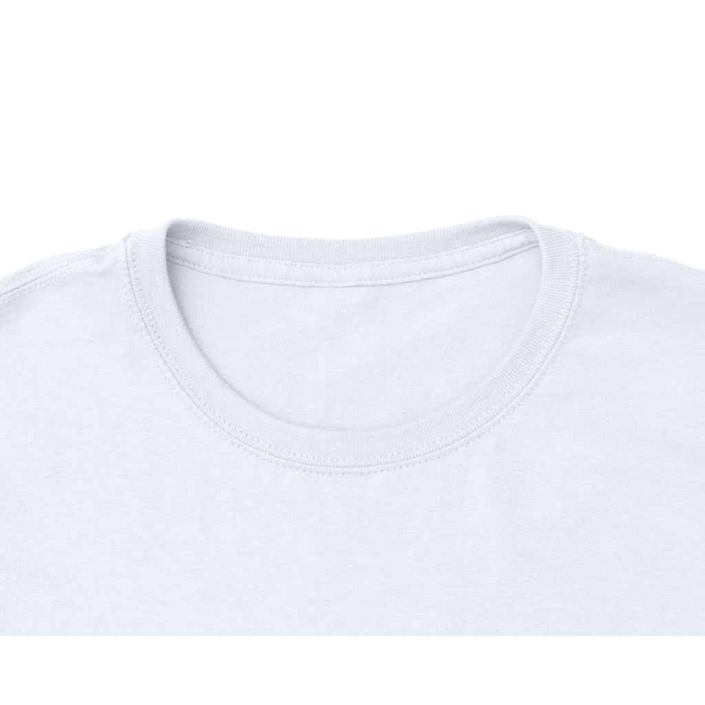 Biz Branding white premium womens crewneck t-shirt close up of soft cotton neckline and stitching for print material