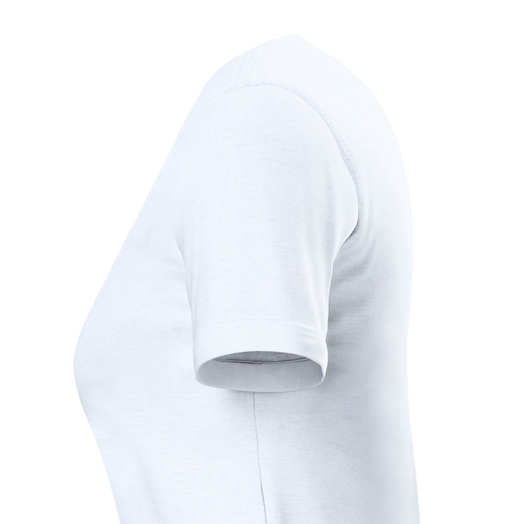 Biz Branding white premium womens crewneck t-shirt side view for custom print material soft cotton