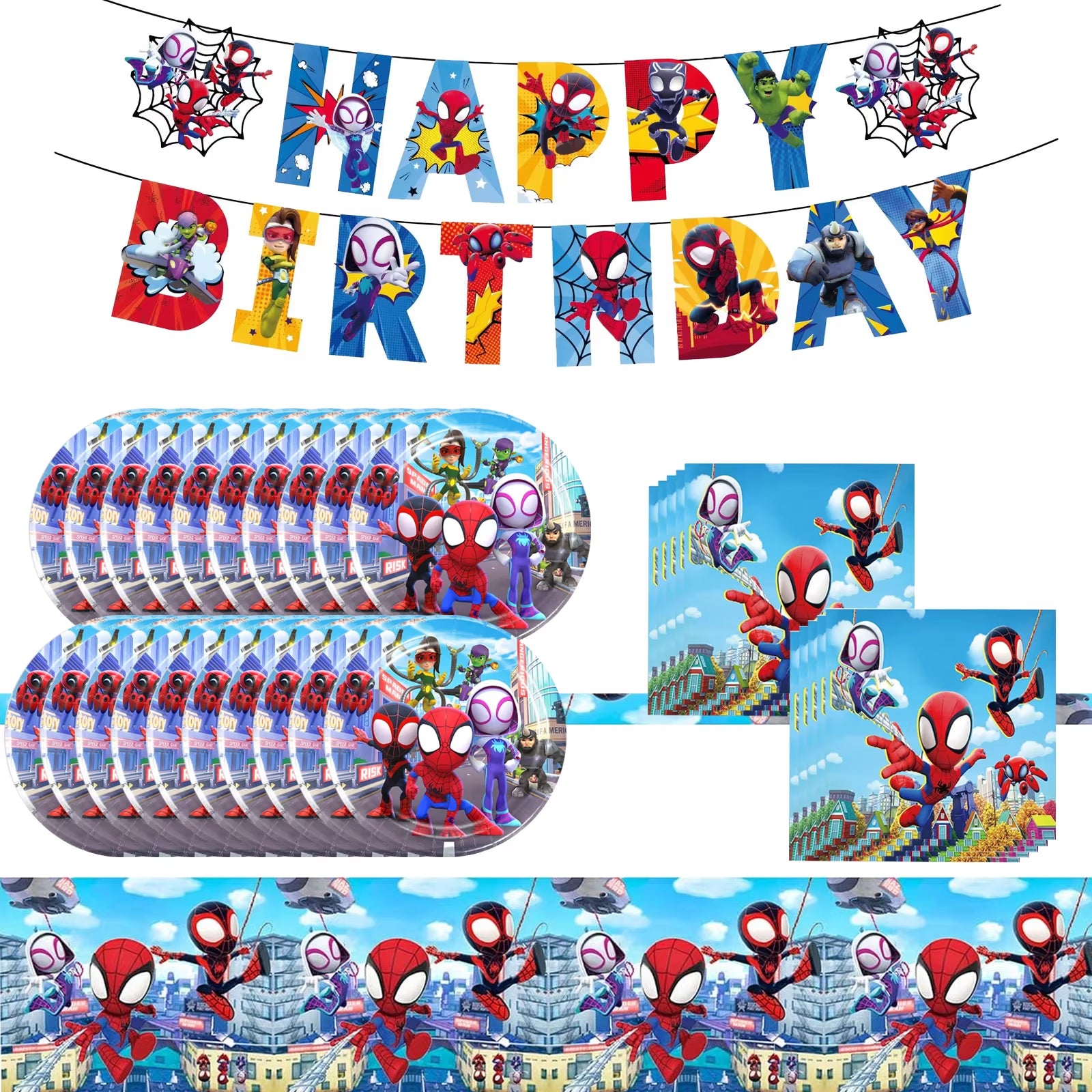 Spidey and His Amazing Friends Birthday Party Supplies, Banner，Plates, Napkins and Tablecover for Party Decorations