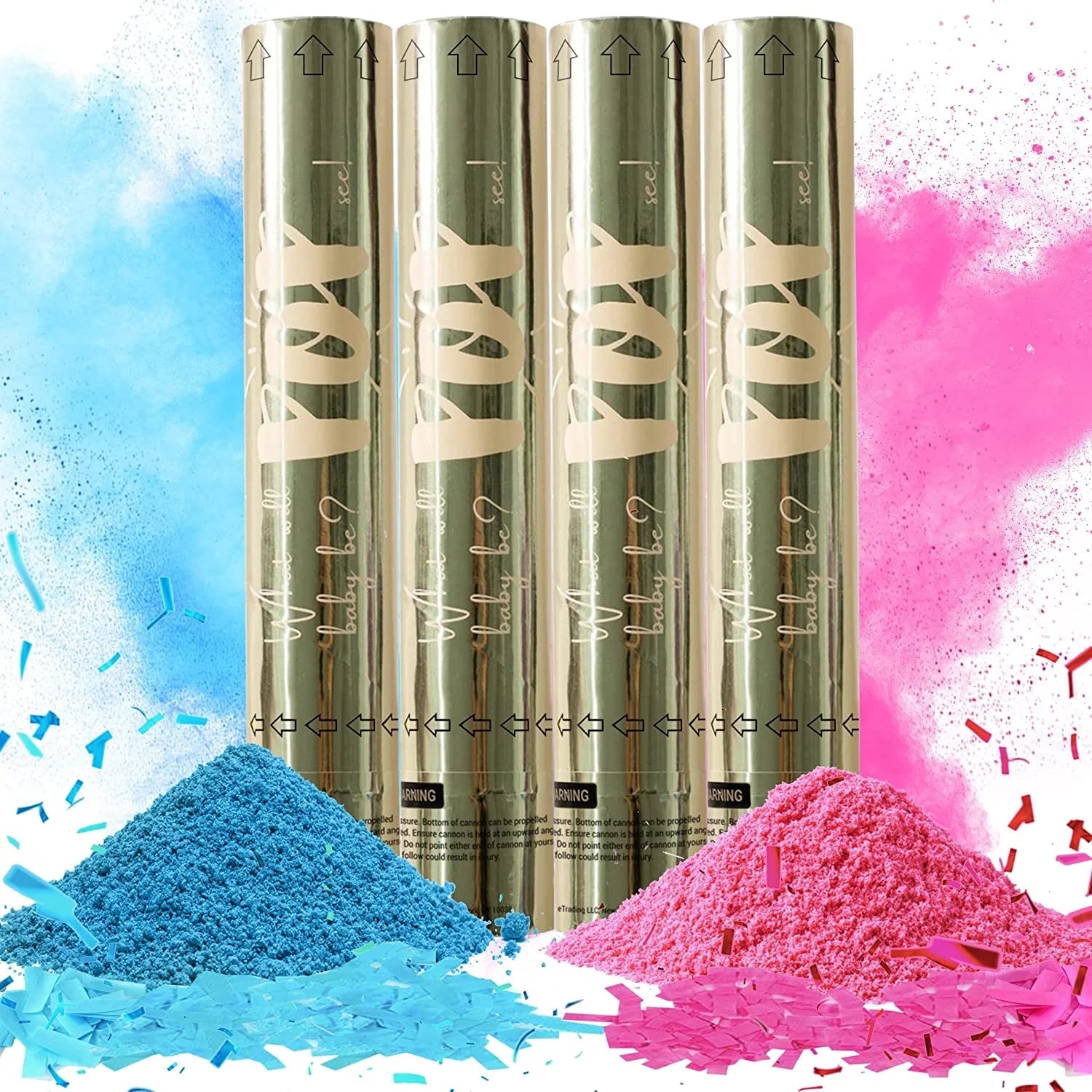 Gender Reveal Confetti Powder Cannon - Set of 4 Mixed (2 Blue 2 Pink)