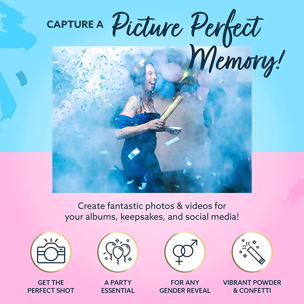 Gender Reveal Confetti Powder Cannon - Set of 4 Mixed (2 Blue 2 Pink)