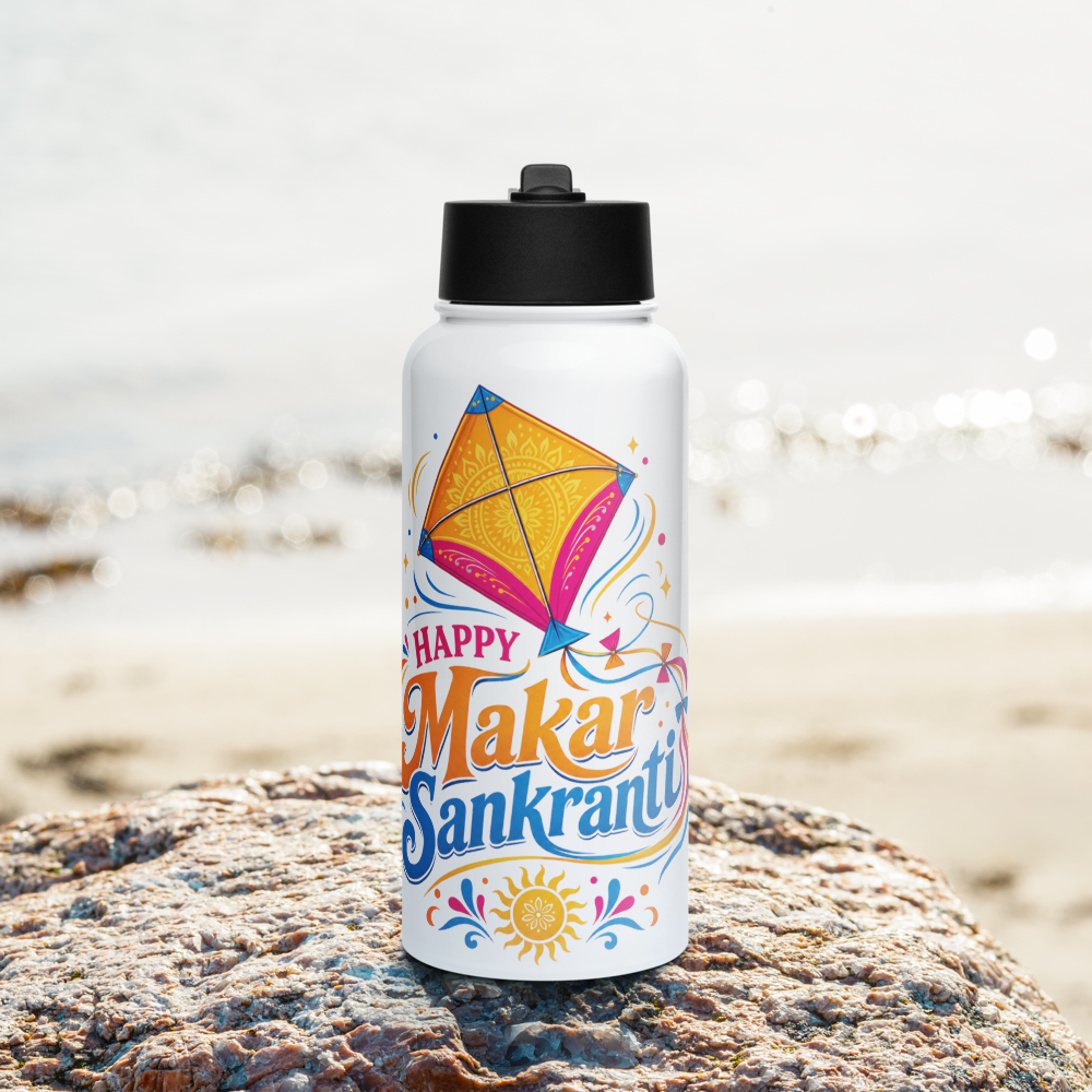 Stainless steel water bottle with a straw lid