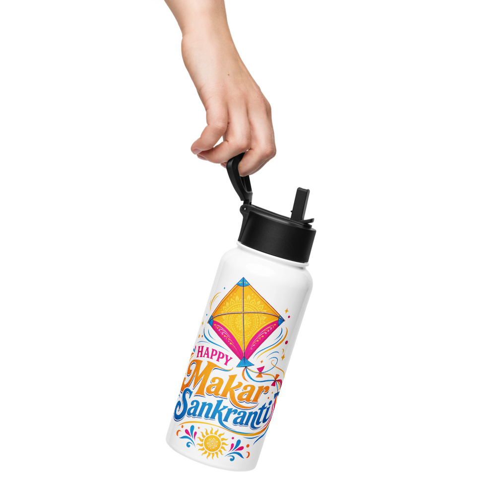 Stainless steel water bottle with a straw lid