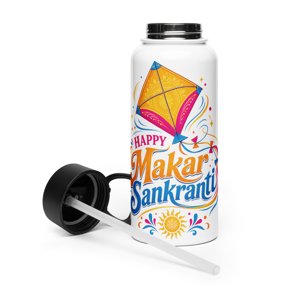 Stainless steel water bottle with a straw lid