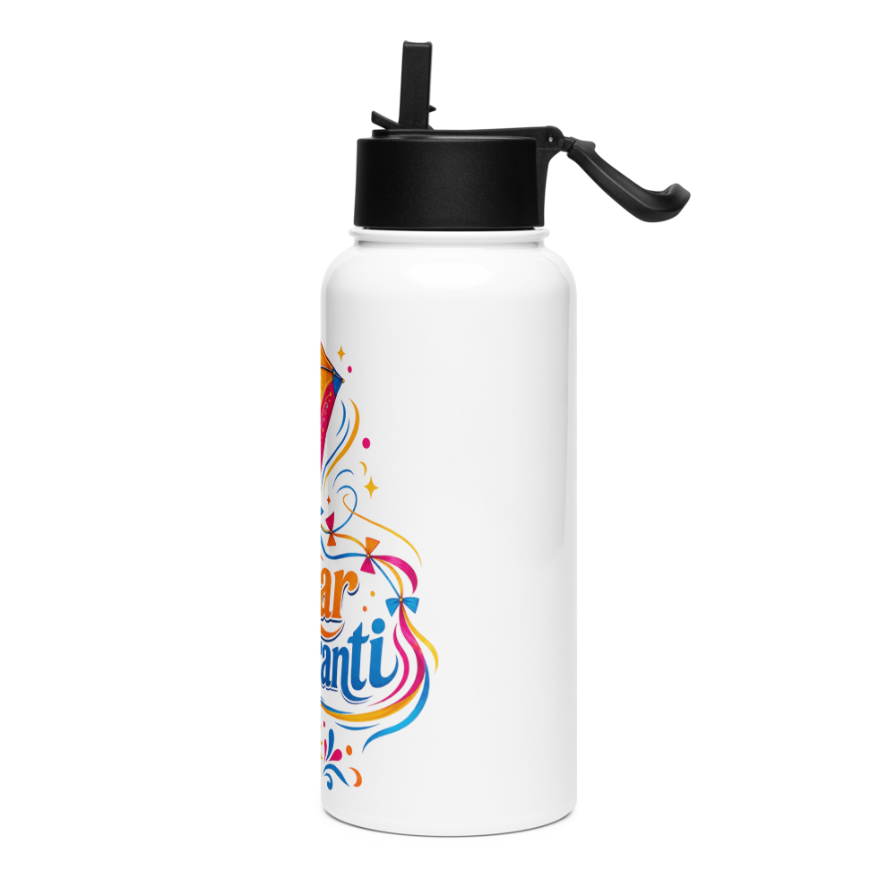 Stainless steel water bottle with a straw lid