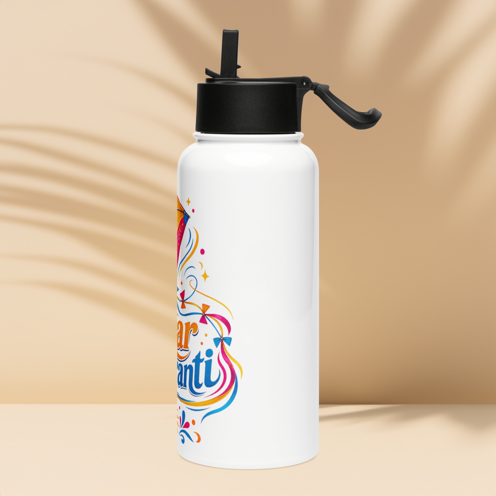 Stainless steel water bottle with a straw lid