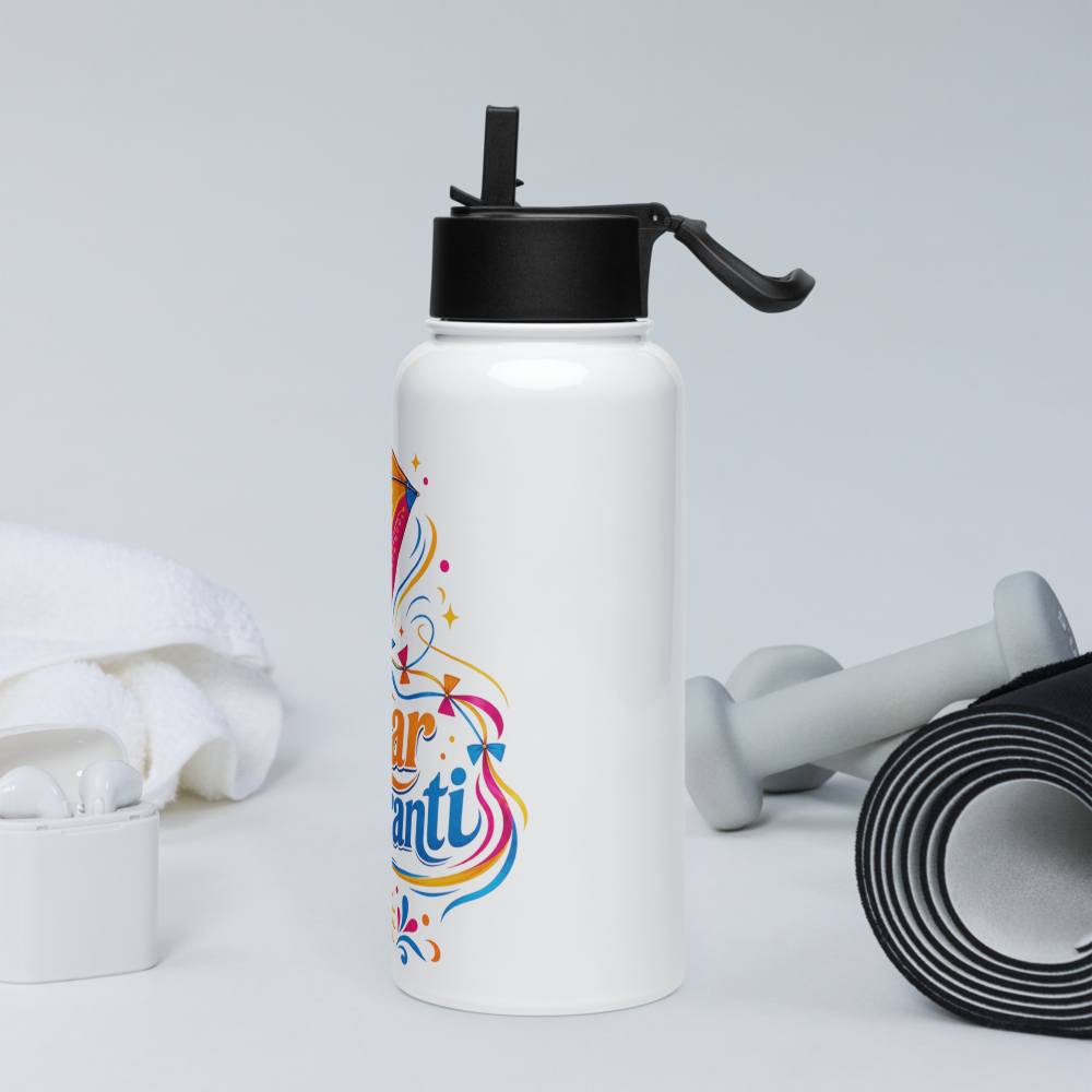 Stainless steel water bottle with a straw lid