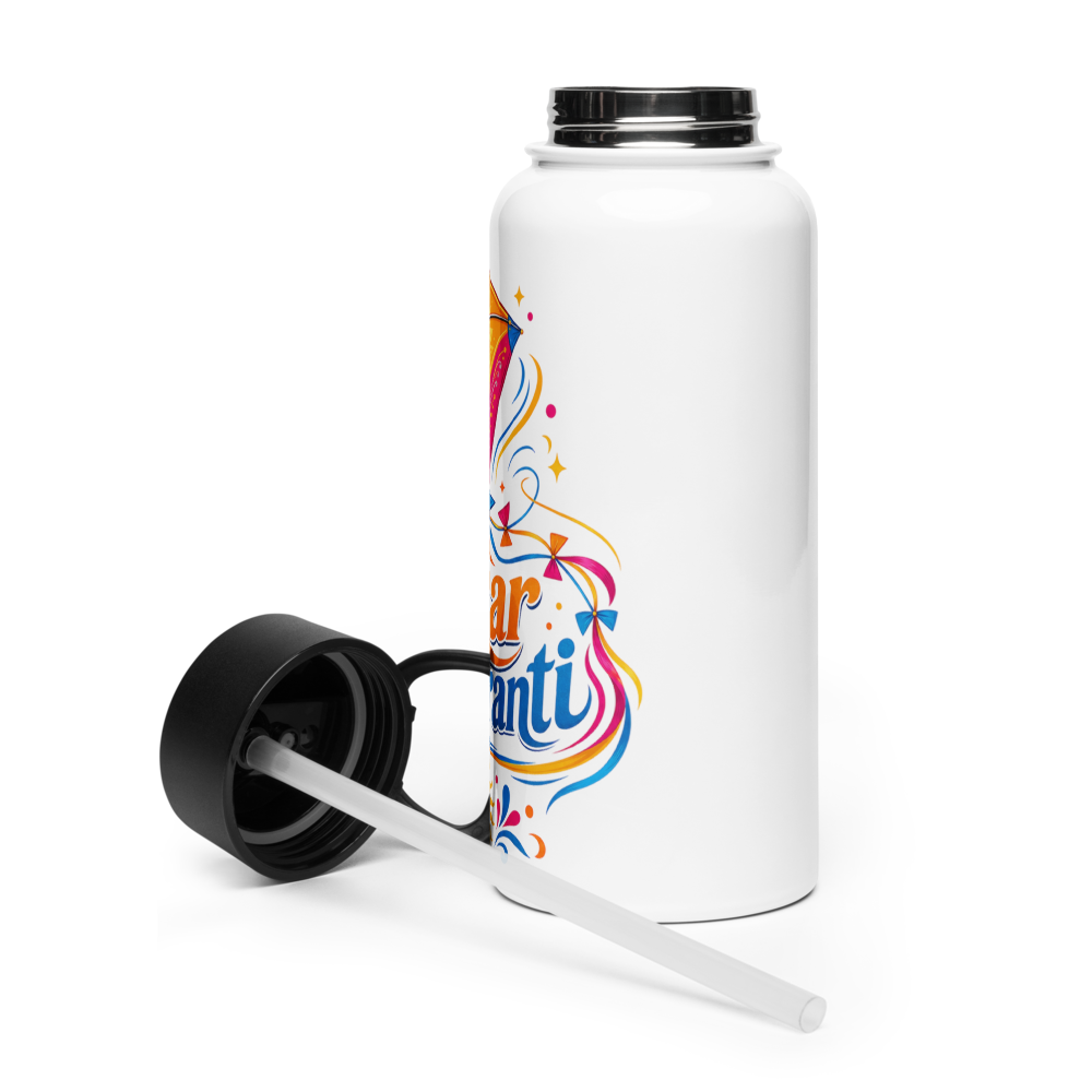 Stainless steel water bottle with a straw lid
