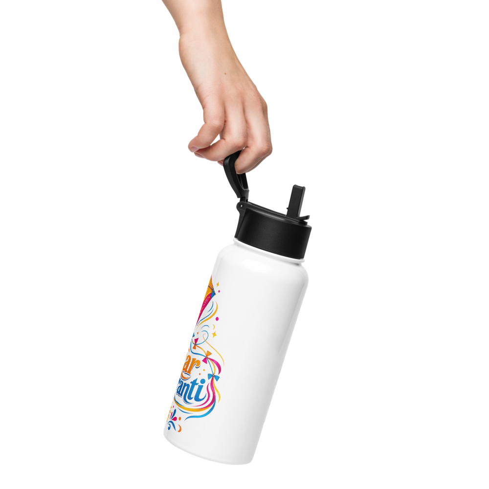 Stainless steel water bottle with a straw lid