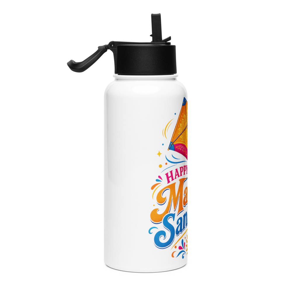Stainless steel water bottle with a straw lid